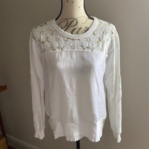 Wilt Women’s White Lace Trimmed Sweatshirt Crushed Velvet Sz XS Extra Small